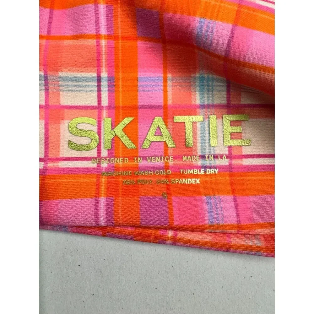 NWT - SKATIE Eco-Friendly Sugar Magnolia Vibrant Pink/Orange Plaid Bikini, Sz S
